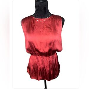 Theory Red Pink 100% Silk Sleeveless Blouse with Blouson Waist- Small